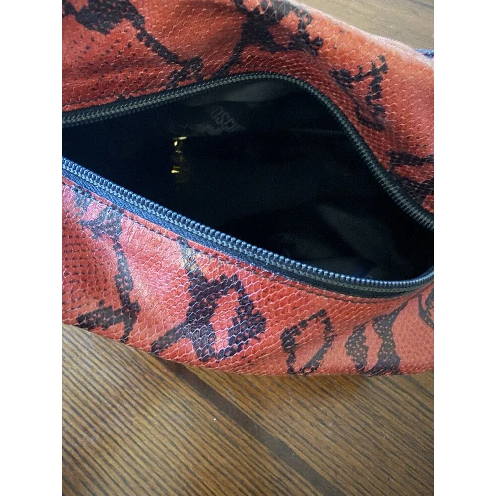 Vintage Moschino Red And Black Boa Snakeskin Handbag Redwall Made in Italy